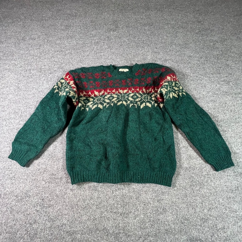 Vintage Eddie Bauer Legends Sweater Mens Large Green Fair Isle Knit Christmas